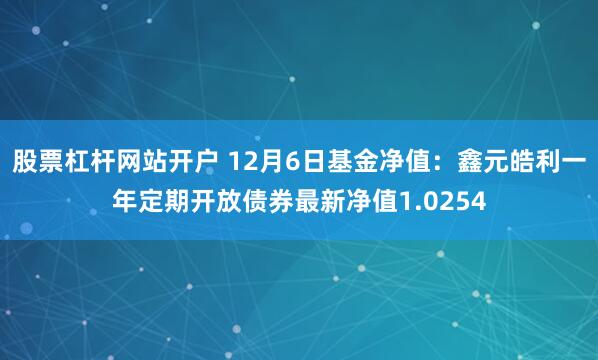 股票杠杆网站开户 12月6日基金净值：鑫元皓利一年定期开放债券最新净值1.0254