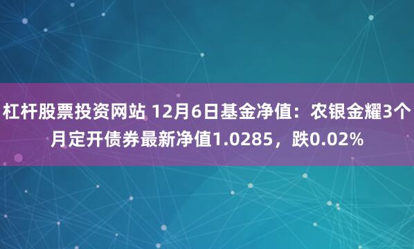 杠杆股票投资网站 12月6日基金净值：农银金耀3个月定开债券最新净值1.0285，跌0.02%