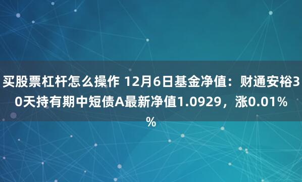 买股票杠杆怎么操作 12月6日基金净值：财通安裕30天持有期中短债A最新净值1.0929，涨0.01%