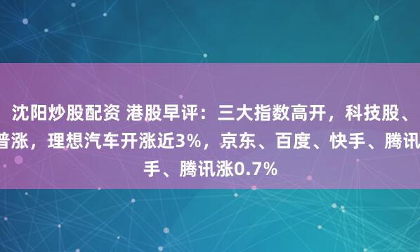 沈阳炒股配资 港股早评：三大指数高开，科技股、汽车股普涨，理想汽车开涨近3%，京东、百度、快手、腾讯涨0.7%